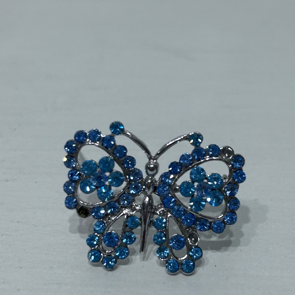 Vintage Butterfly Brooch with Blue Rhinestones‎ around 3.5 inches - Picture 4 of 5